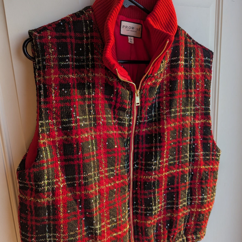 Red and Black Plaid Vest
